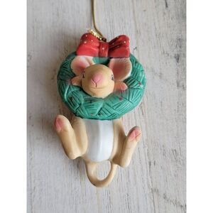 Ceramic wreath hanging Mouse cute ornament Xmas